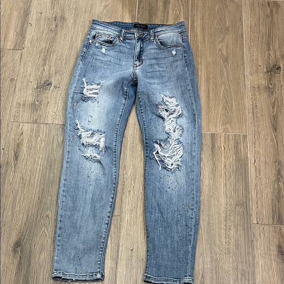 Judy Blue Lucky Charms Paint Splatter Boyfriend Distressed Jeans Vintage Slim - Picture 10 of 15